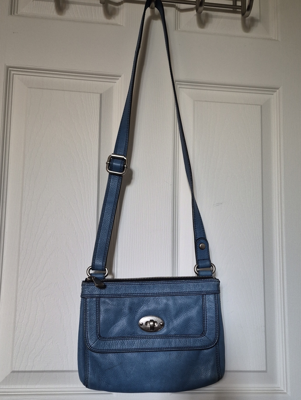 Fossil Marlow Slate Blue Leather Crossbody Bag Purse